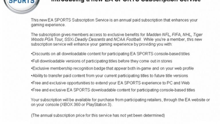 Rumor: EA Sports to introduce paid subscription service