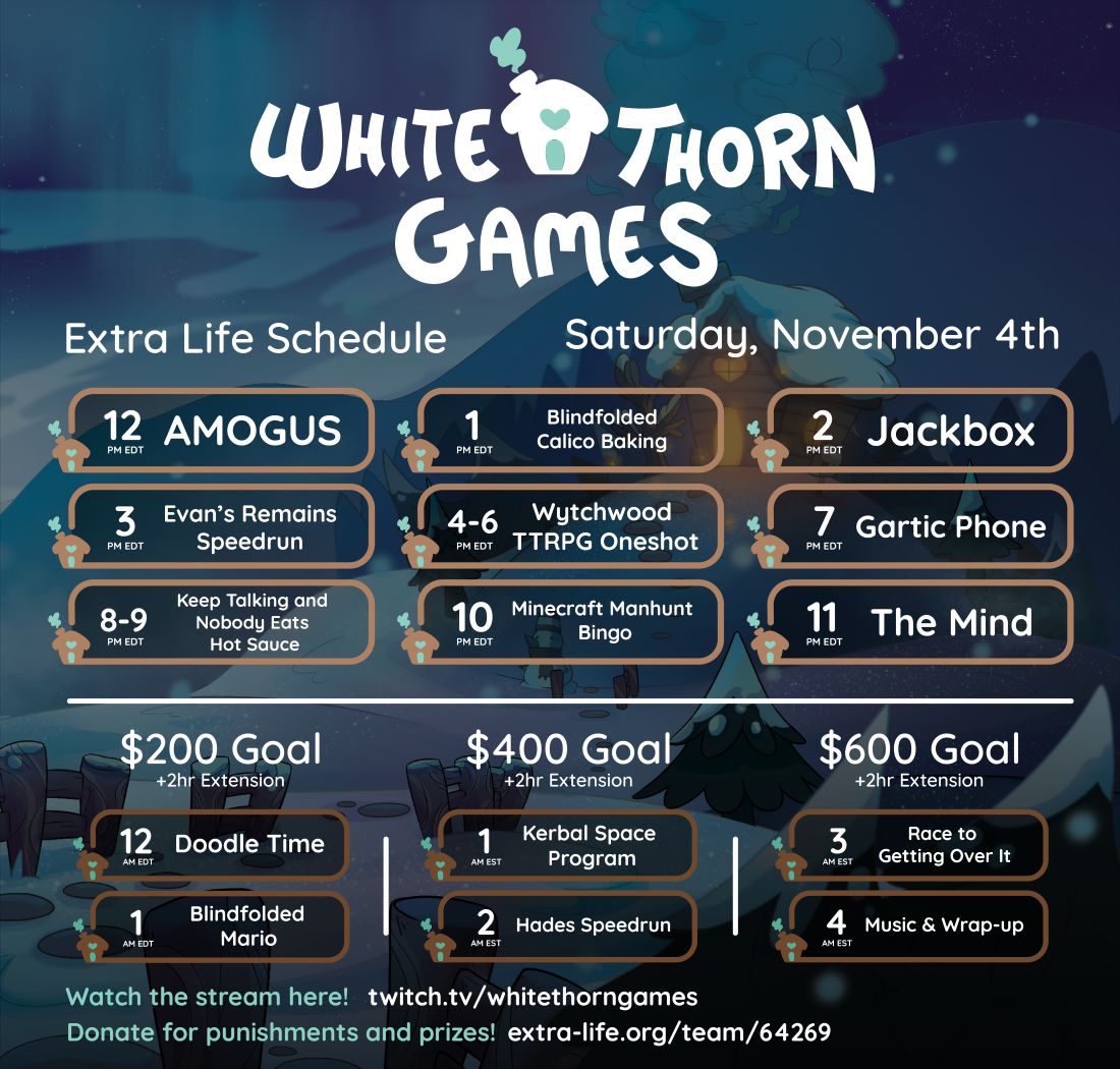 Whitethorn Games is excited to announce our Extra Life Charity