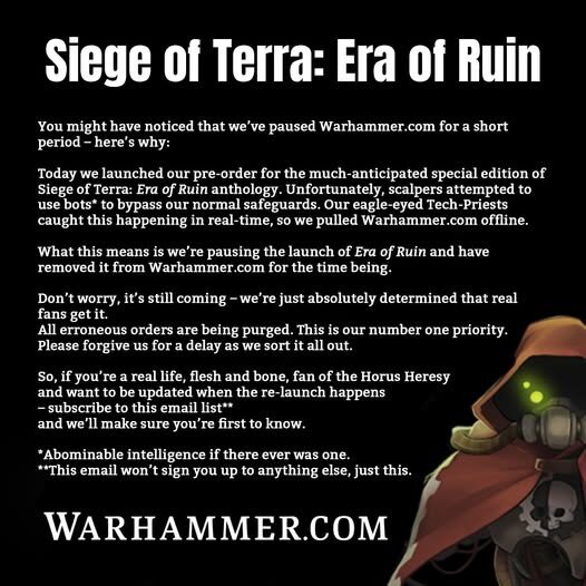 Games Workshop Stops Scalping of Limited Horus Heresy By Pulling Its Own Website Down