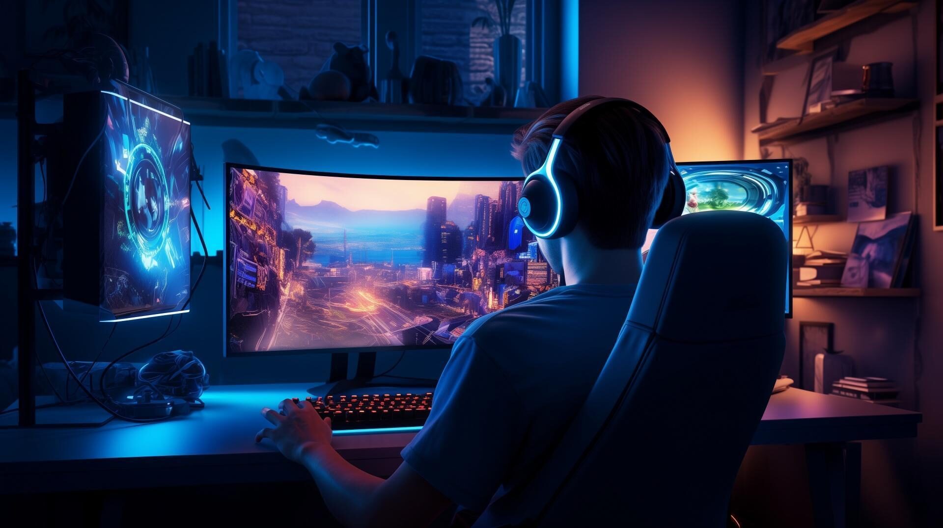 Recapping Gaming Tech At Ces 2026 A Male Gamer Playing An Immersive Video Game Across Three Monitors